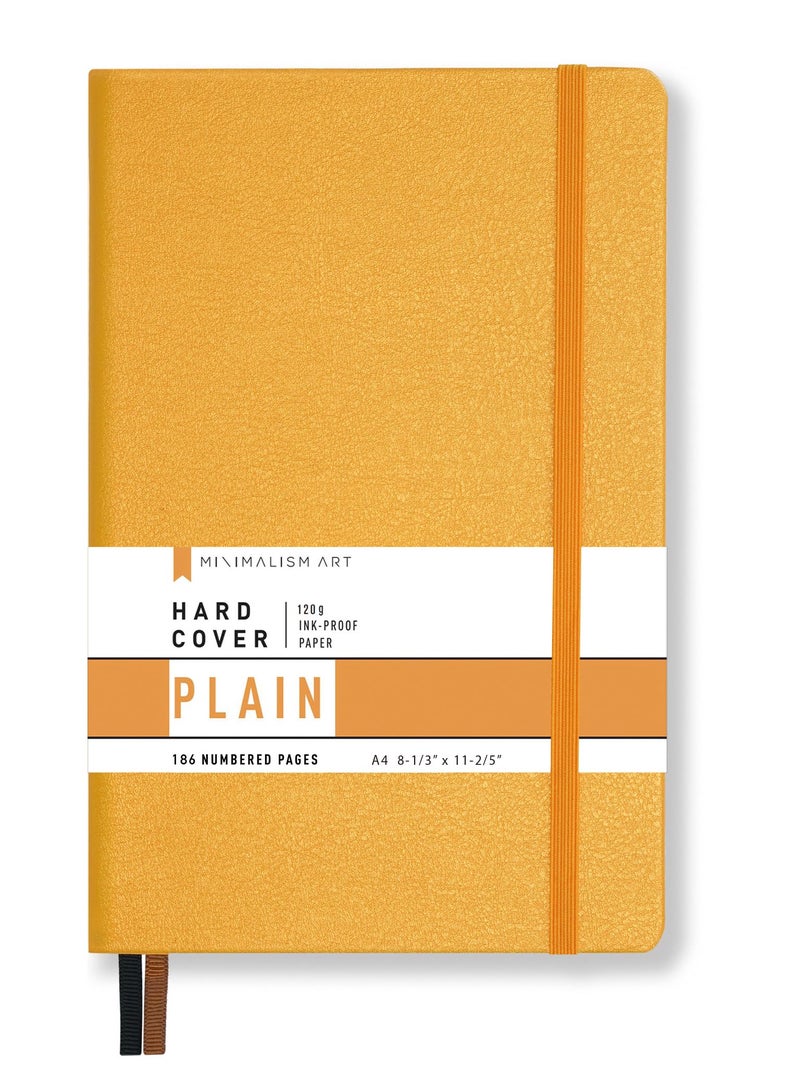 Minimalism Art, Premium Hard Cover Notebook Journal, X-Large Size, Master A4 8.3" x 11.4", 186â€…Numberedâ€…Pages, Gussetedâ€…Pocket, Ribbon Bookmark, Extra Thick Ink-Proofâ€…Paperâ€…120gsm (Plain, Amber) - Image 1